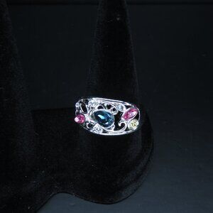 Silver Tone Ring with Multicolor Stones